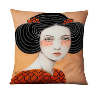 HKM-214355 Character-Printed Linen Pillowcase - Fashionable and Simple Design, 45x45cm