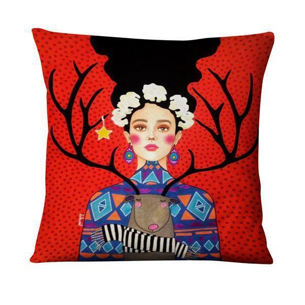 HKM-214355 Character-Printed Linen Pillowcase - Fashionable and Simple Design, 45x45cm