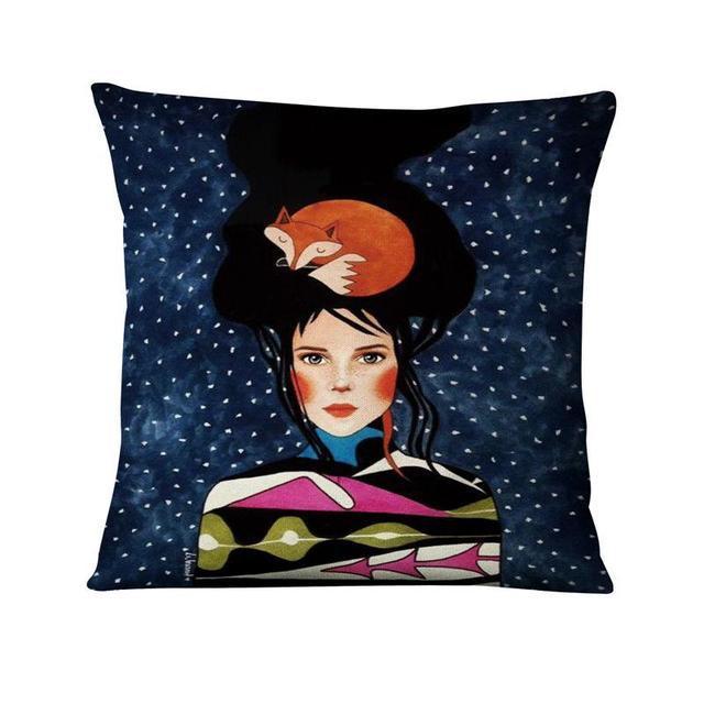 HKM-214355 Character-Printed Linen Pillowcase - Fashionable and Simple Design, 45x45cm