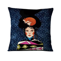 HKM-214355 Character-Printed Linen Pillowcase - Fashionable and Simple Design, 45x45cm