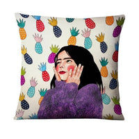 HKM-214355 Character-Printed Linen Pillowcase - Fashionable and Simple Design, 45x45cm