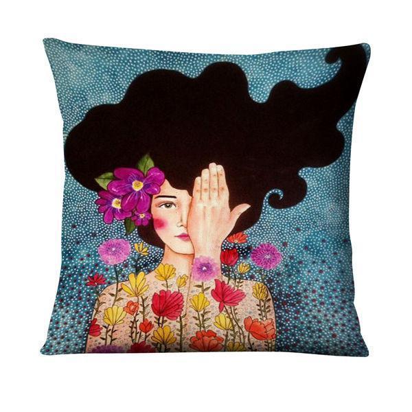 HKM-214355 Character-Printed Linen Pillowcase - Fashionable and Simple Design, 45x45cm
