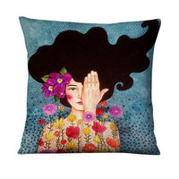 HKM-214355 Character-Printed Linen Pillowcase - Fashionable and Simple Design, 45x45cm