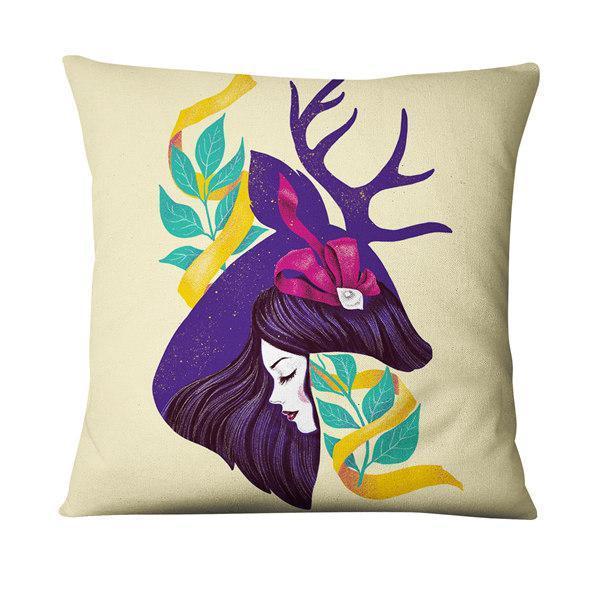 HKM-214355 Character-Printed Linen Pillowcase - Fashionable and Simple Design, 45x45cm