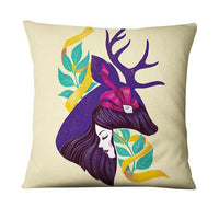 HKM-214355 Character-Printed Linen Pillowcase - Fashionable and Simple Design, 45x45cm