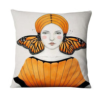 HKM-214355 Character-Printed Linen Pillowcase - Fashionable and Simple Design, 45x45cm