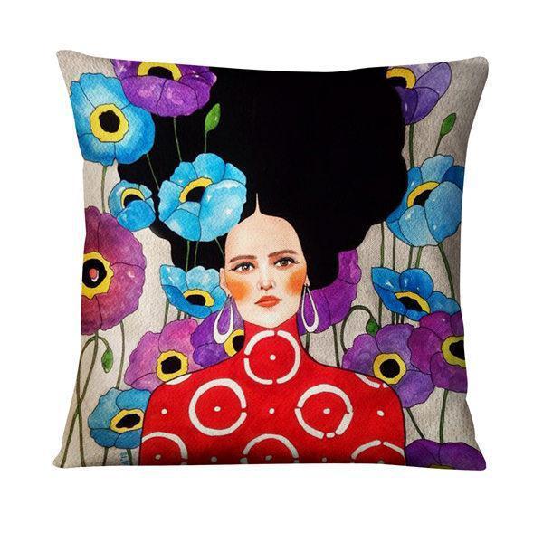 HKM-214355 Character-Printed Linen Pillowcase - Fashionable and Simple Design, 45x45cm