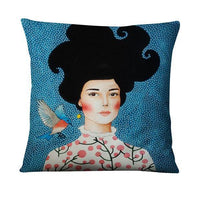 HKM-214355 Character-Printed Linen Pillowcase - Fashionable and Simple Design, 45x45cm
