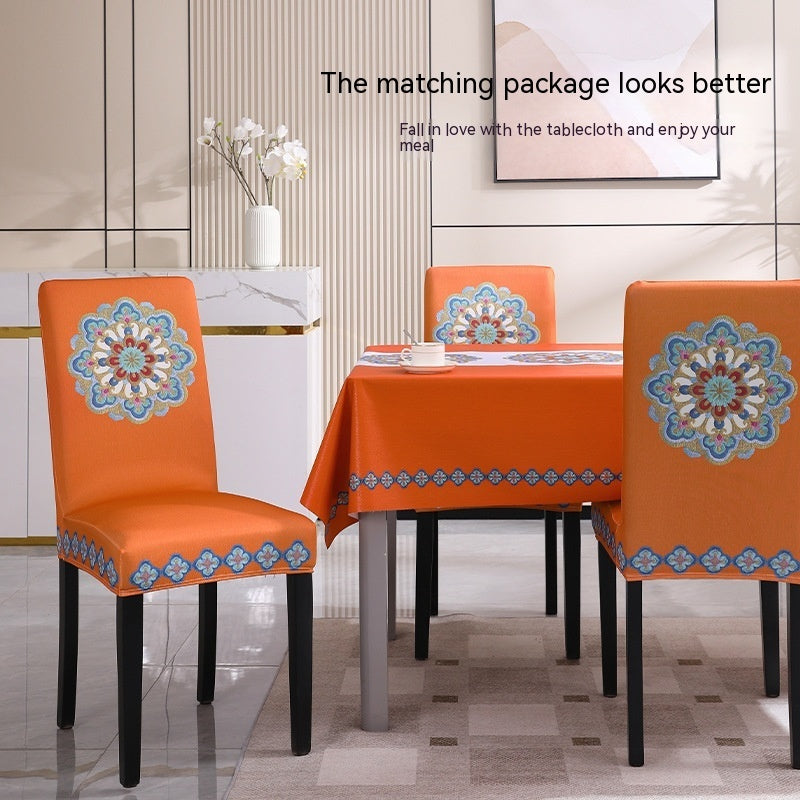 HKM-214419 Elegant Embroidered Dining Chair Covers – Plant & Flower Patterns, Various Colors and Sizes