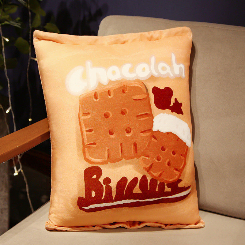 HKM-214483 Cartoon Fruit Snack Pillow – Double-sided Plush Cushion in Pink Strawberry, Coffee Cake, Yellow Cheese