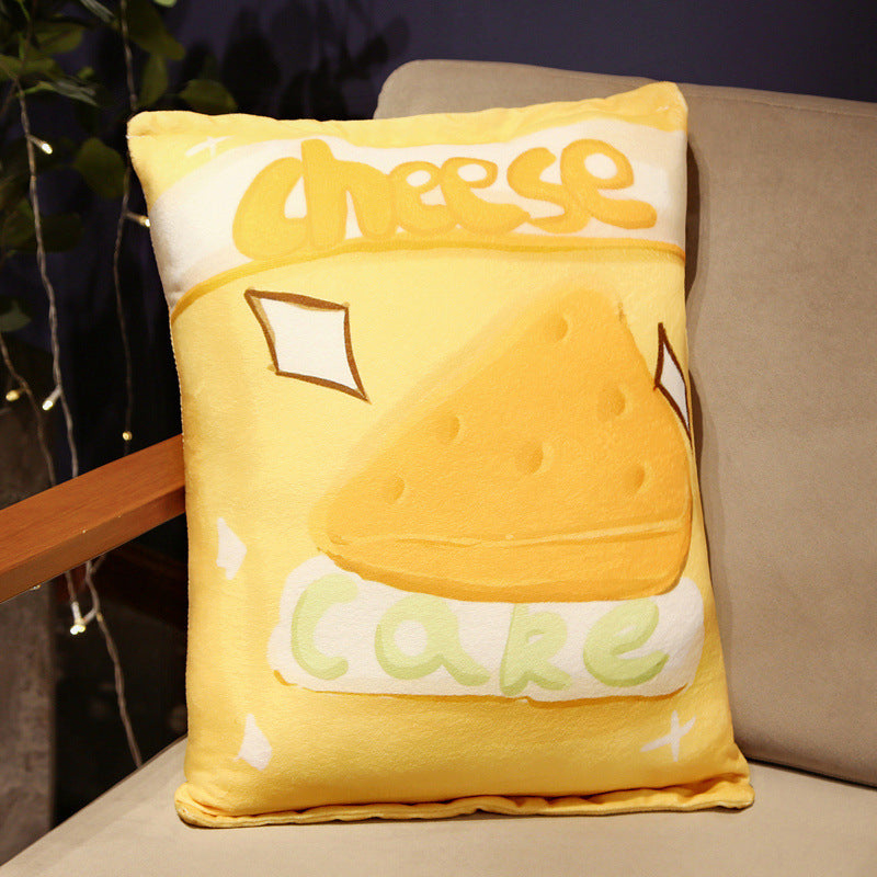 HKM-214483 Cartoon Fruit Snack Pillow – Double-sided Plush Cushion in Pink Strawberry, Coffee Cake, Yellow Cheese