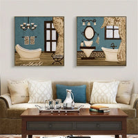 HKM-214611 Modern Retro Bathroom Canvas Wall Art - Decorative Landscape & Character Designs, Frameless Sizes Available