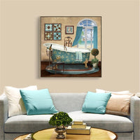 HKM-214611 Modern Retro Bathroom Canvas Wall Art - Decorative Landscape & Character Designs, Frameless Sizes Available