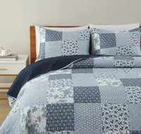 HKM-214675 Water Washable Pure Cotton Geometric Pattern 3-Piece Bed Cover Set for 1.8m Bed
