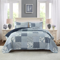 HKM-214675 Water Washable Pure Cotton Geometric Pattern 3-Piece Bed Cover Set for 1.8m Bed