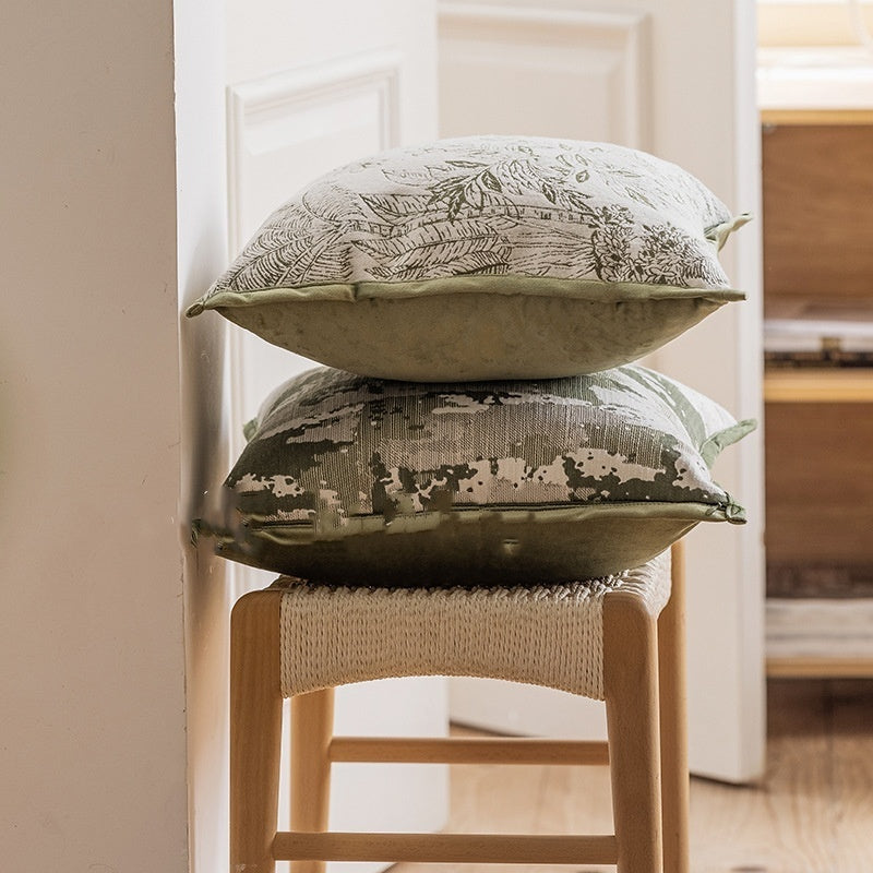 HKM-214803 Grass Green Plant and Flower Pattern Pillow Cover for Cozy Living Room, 45x45cm