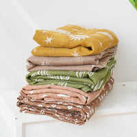 HKM-214931 3-Piece Baby Swaddling Blanket Set - 2-Layer Bamboo Fiber in Various Patterns for Summer Use