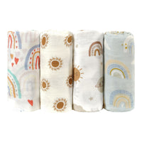 HKM-214931 3-Piece Baby Swaddling Blanket Set - 2-Layer Bamboo Fiber in Various Patterns for Summer Use