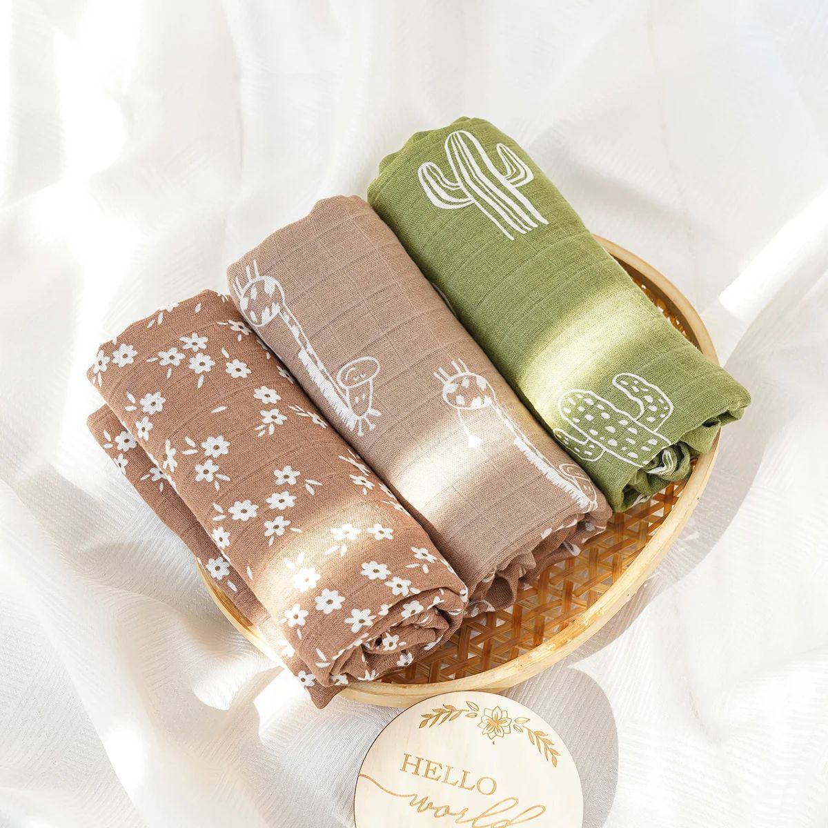 KTX-214931 3-Piece Baby Swaddling Blanket Set - 2-Layer Bamboo Fiber in Various Patterns for Summer Use