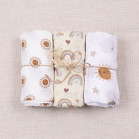 HKM-214931 3-Piece Baby Swaddling Blanket Set - 2-Layer Bamboo Fiber in Various Patterns for Summer Use