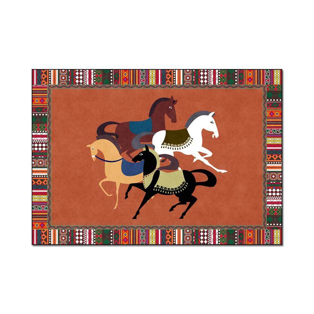HKM-215059 Rectangular Polyester Fiber Bedroom Bedside Carpet Mats in Multicolor Options, Machine Washable, Various Sizes Available