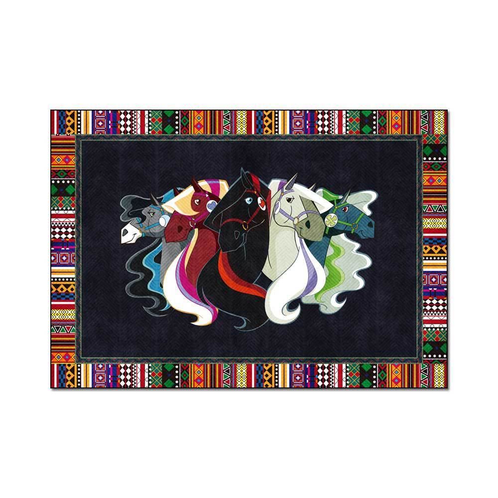 HKM-215059 Rectangular Polyester Fiber Bedroom Bedside Carpet Mats in Multicolor Options, Machine Washable, Various Sizes Available