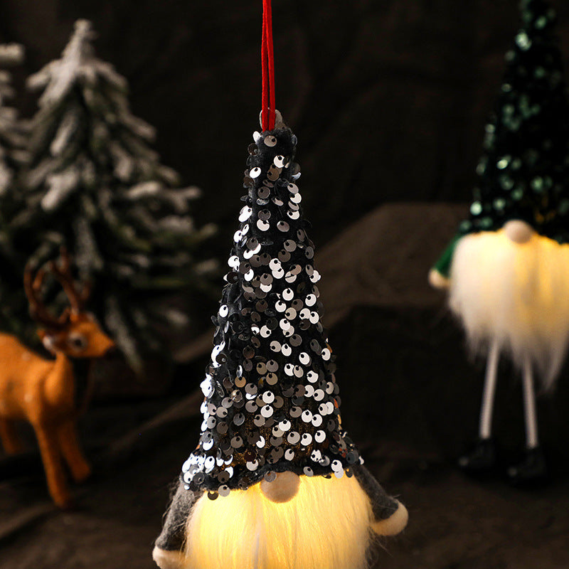 HKM-215123 Faceless Glowing Christmas Doll with Long Legs, 29CM Sequined Fabric Decoration