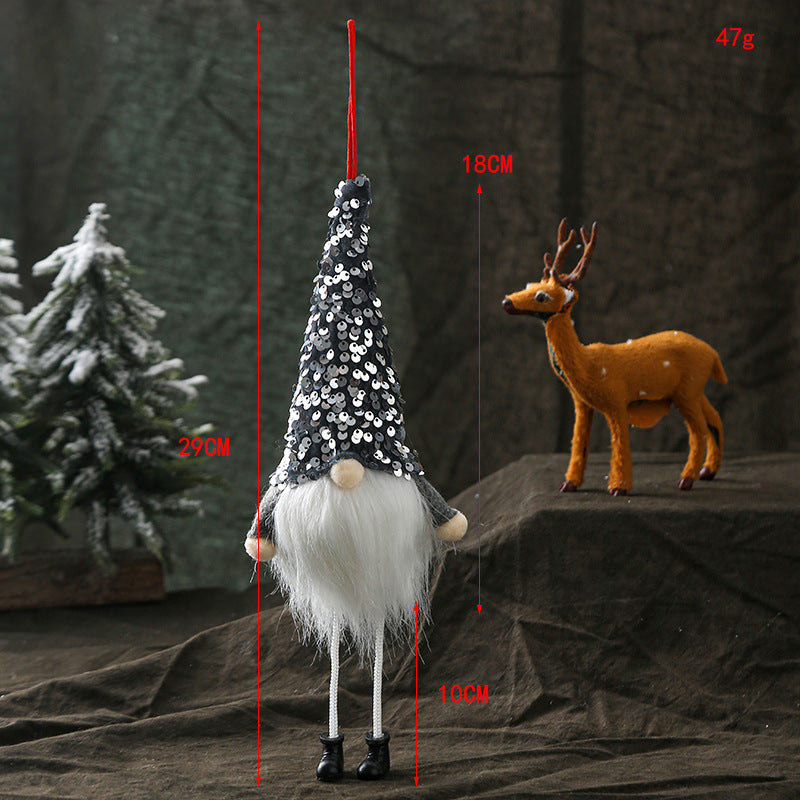 HKM-215123 Faceless Glowing Christmas Doll with Long Legs, 29CM Sequined Fabric Decoration