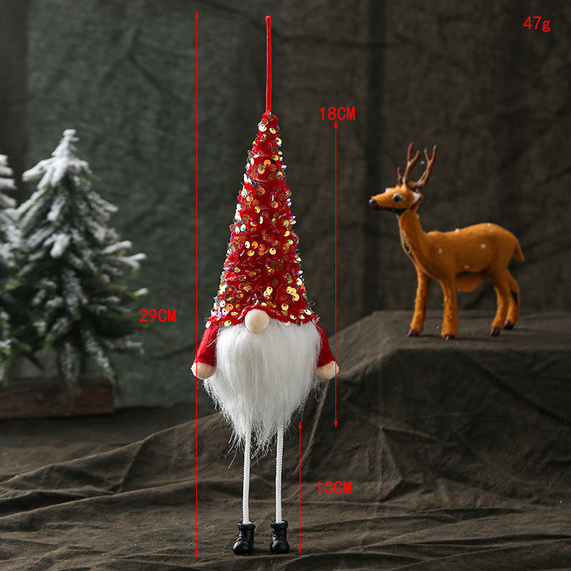 HKM-215123 Faceless Glowing Christmas Doll with Long Legs, 29CM Sequined Fabric Decoration