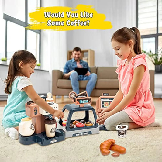 Realistic Plastic Coffee Machine Toy with Lights and Sounds for Pretend Play Kitchen Fun