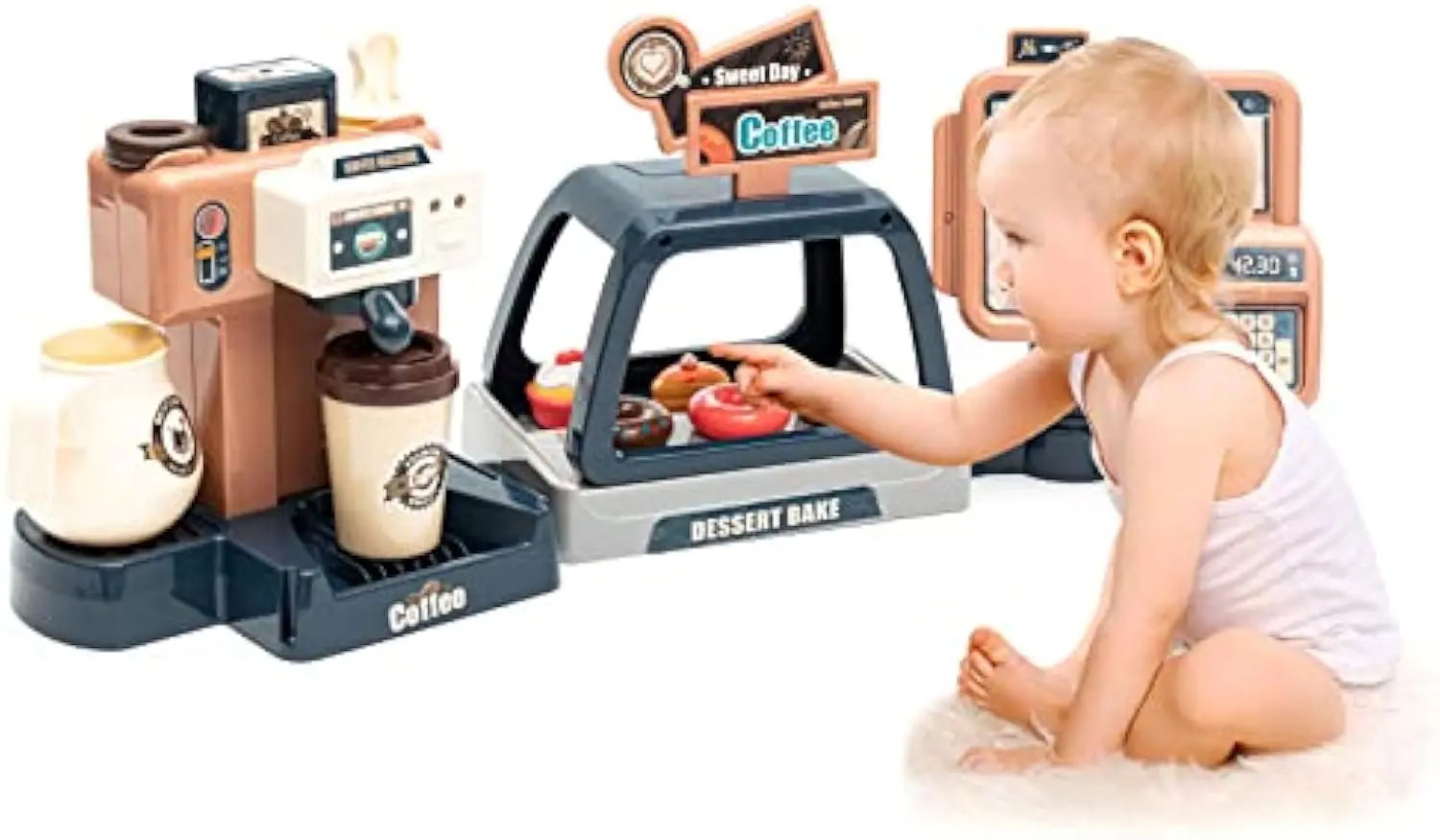 Realistic Plastic Coffee Machine Toy with Lights and Sounds for Pretend Play Kitchen Fun
