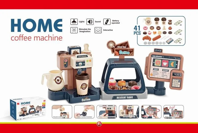 Realistic Plastic Coffee Machine Toy with Lights and Sounds for Pretend Play Kitchen Fun