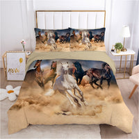HKM-215507 3D Digital Printed Polyester Fiber Bedding Set with Quilt Cover and Pillowcase - Various Horse Designs