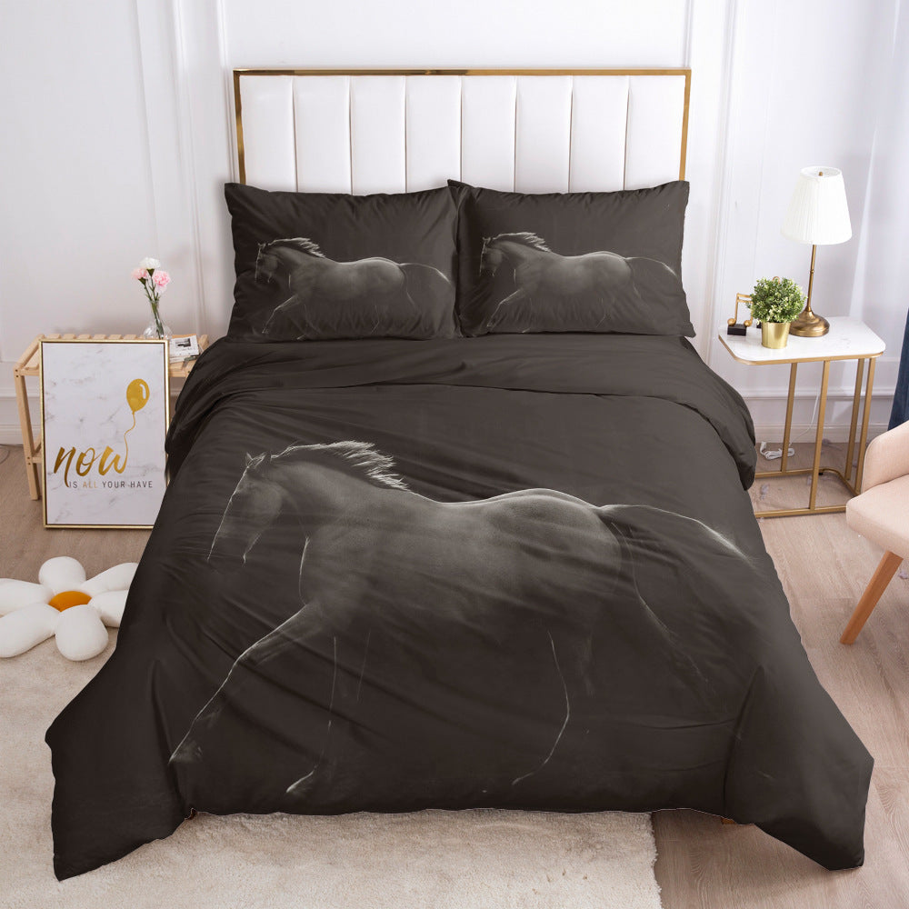 HKM-215507 3D Digital Printed Polyester Fiber Bedding Set with Quilt Cover and Pillowcase - Various Horse Designs