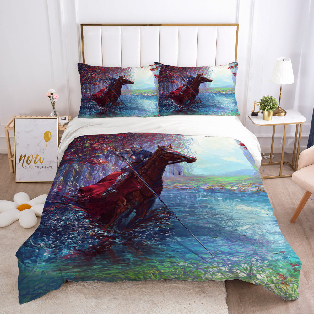 HKM-215507 3D Digital Printed Polyester Fiber Bedding Set with Quilt Cover and Pillowcase - Various Horse Designs