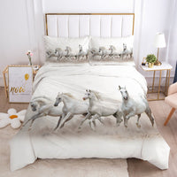 HKM-215507 3D Digital Printed Polyester Fiber Bedding Set with Quilt Cover and Pillowcase - Various Horse Designs