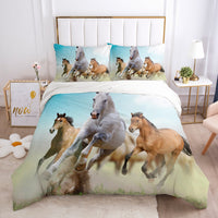 HKM-215507 3D Digital Printed Polyester Fiber Bedding Set with Quilt Cover and Pillowcase - Various Horse Designs