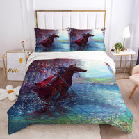 HKM-215507 3D Digital Printed Polyester Fiber Bedding Set with Quilt Cover and Pillowcase - Various Horse Designs