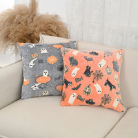 HKM-215635 Luminous Flannel Pillow Cover - Black Ghost, Orange Ghost Cat, Gray Pumpkin Bat & More (45x45cm)