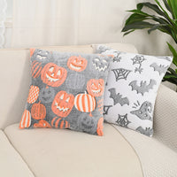 HKM-215635 Luminous Flannel Pillow Cover - Black Ghost, Orange Ghost Cat, Gray Pumpkin Bat & More (45x45cm)