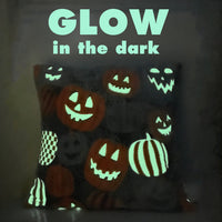 HKM-215635 Luminous Flannel Pillow Cover - Black Ghost, Orange Ghost Cat, Gray Pumpkin Bat & More (45x45cm)