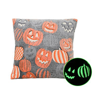HKM-215635 Luminous Flannel Pillow Cover - Black Ghost, Orange Ghost Cat, Gray Pumpkin Bat & More (45x45cm)