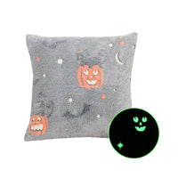 HKM-215635 Luminous Flannel Pillow Cover - Black Ghost, Orange Ghost Cat, Gray Pumpkin Bat & More (45x45cm)