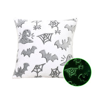 HKM-215635 Luminous Flannel Pillow Cover - Black Ghost, Orange Ghost Cat, Gray Pumpkin Bat & More (45x45cm)