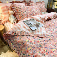 HKM-215827 Elegant Four-Piece Cotton Bedding Set in Summer Princess Style with Floral Patterns for 1.2m to 2.0m Beds