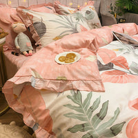 HKM-215827 Elegant Four-Piece Cotton Bedding Set in Summer Princess Style with Floral Patterns for 1.2m to 2.0m Beds