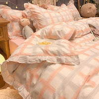 HKM-215827 Elegant Four-Piece Cotton Bedding Set in Summer Princess Style with Floral Patterns for 1.2m to 2.0m Beds