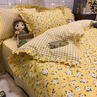 HKM-215827 Elegant Four-Piece Cotton Bedding Set in Summer Princess Style with Floral Patterns for 1.2m to 2.0m Beds