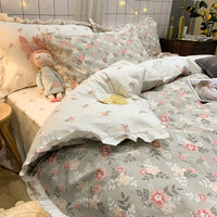HKM-215827 Elegant Four-Piece Cotton Bedding Set in Summer Princess Style with Floral Patterns for 1.2m to 2.0m Beds