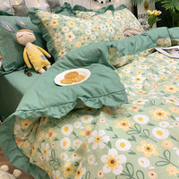 HKM-215827 Elegant Four-Piece Cotton Bedding Set in Summer Princess Style with Floral Patterns for 1.2m to 2.0m Beds